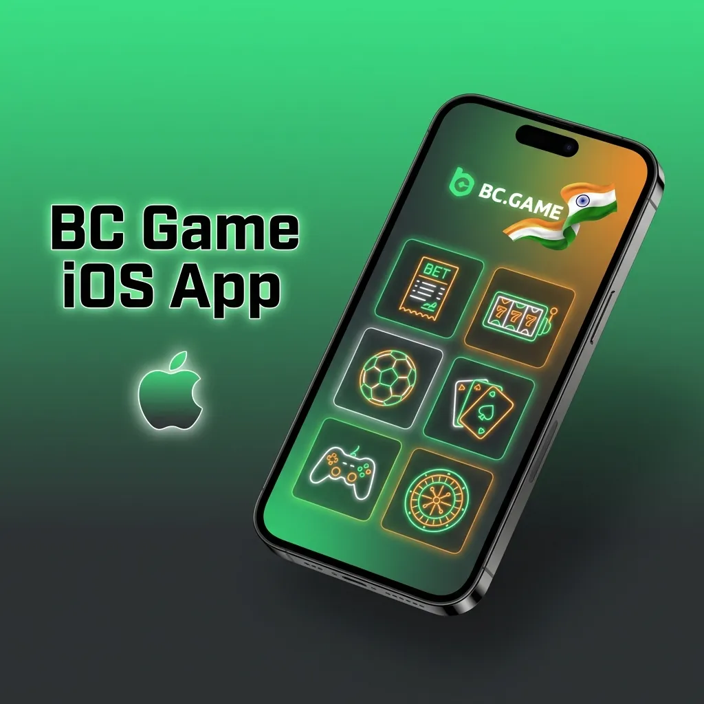 BC Game iOS app interface on an iPhone, showing sports betting, slots, live casino and account options