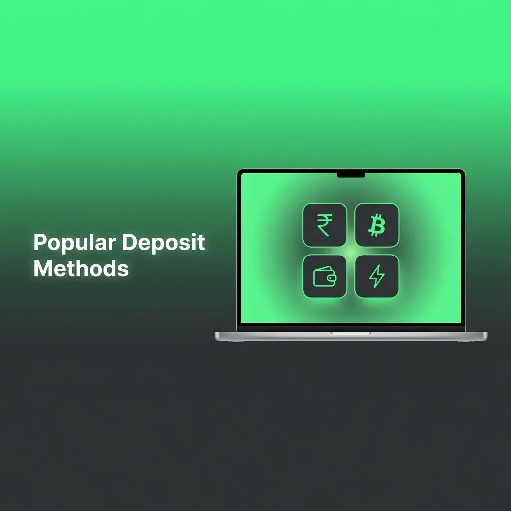 Icons of UPI, PhonePe, Google Pay, PayTM, and major cryptocurrencies illustrating popular deposit options in India