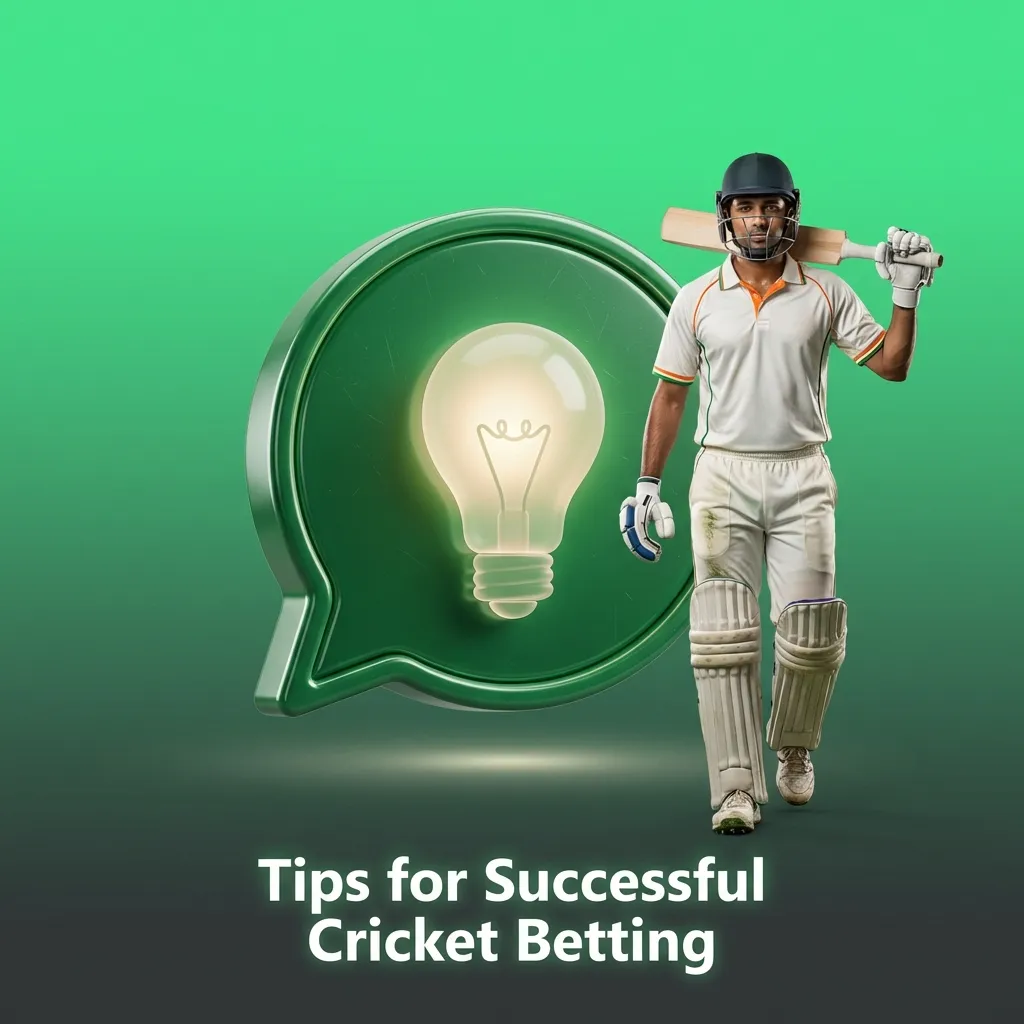Illustrated guide titled “Tips for Successful Cricket Betting” with icons for stats, pitch, weather, bankroll, and online betting tools