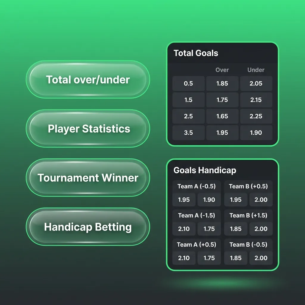 Infographic showing BC Game India bet types: single, accumulator, system, handicap, and over/under totals.