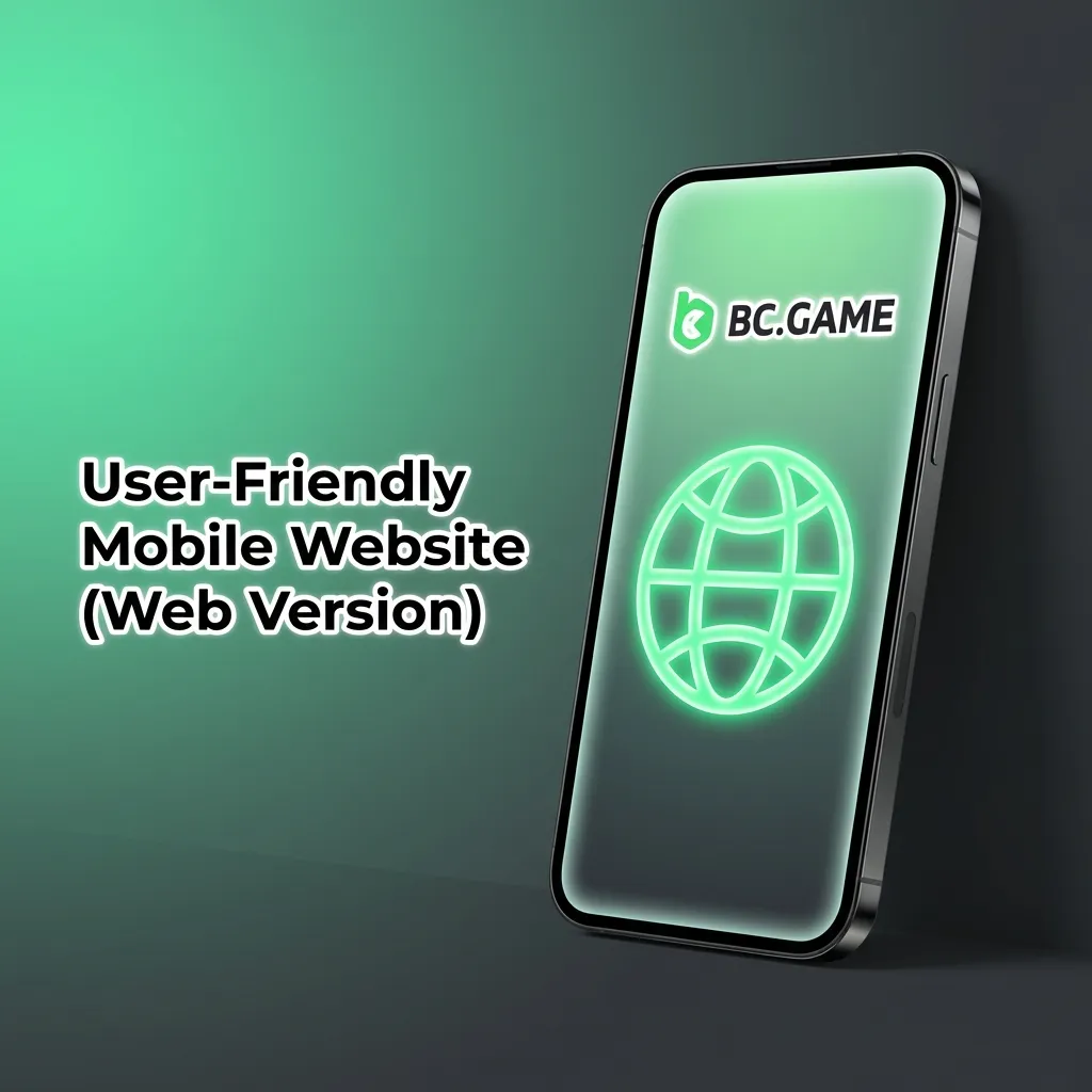 Smartphone displaying BC Game mobile casino website interface in a browser, highlighting responsive design and full-featured navigation