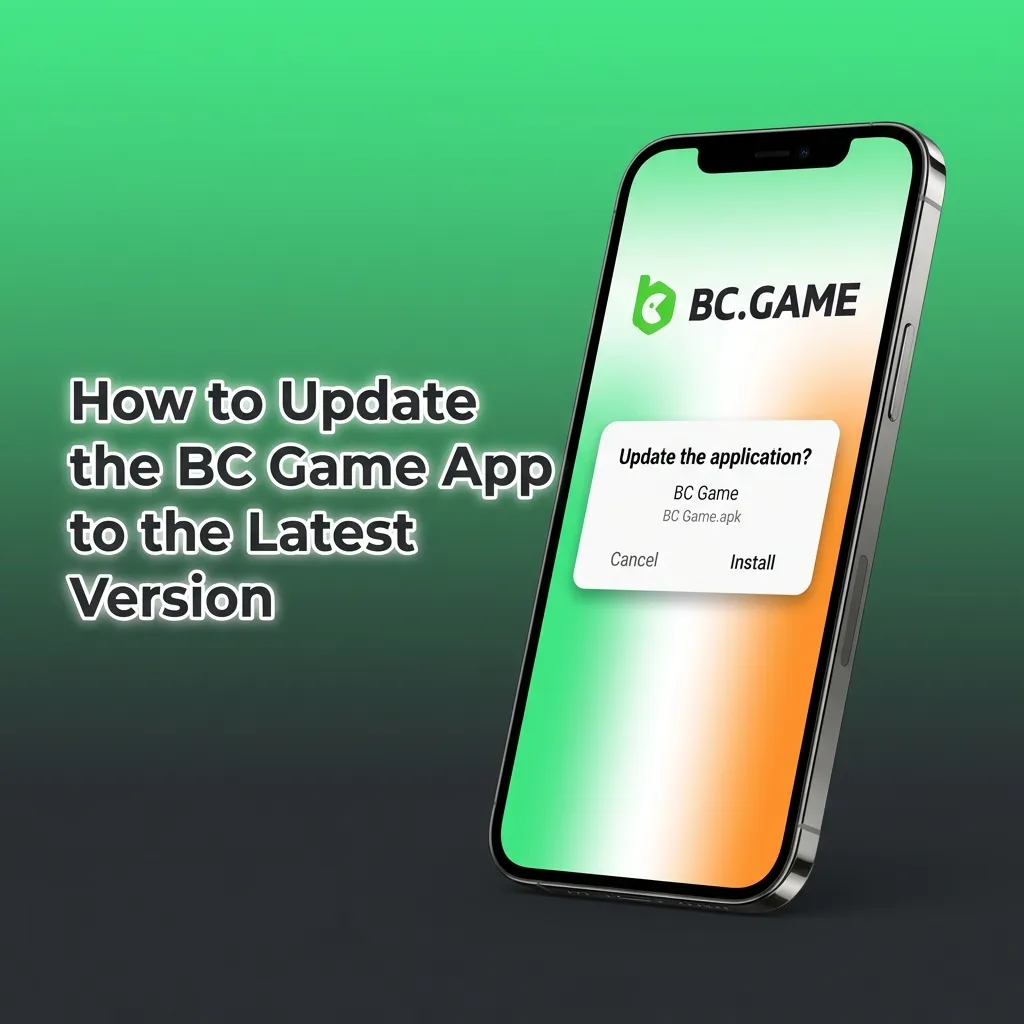 Phone screen with BC Game web app icon and text explaining automatic updates without App Store downloads