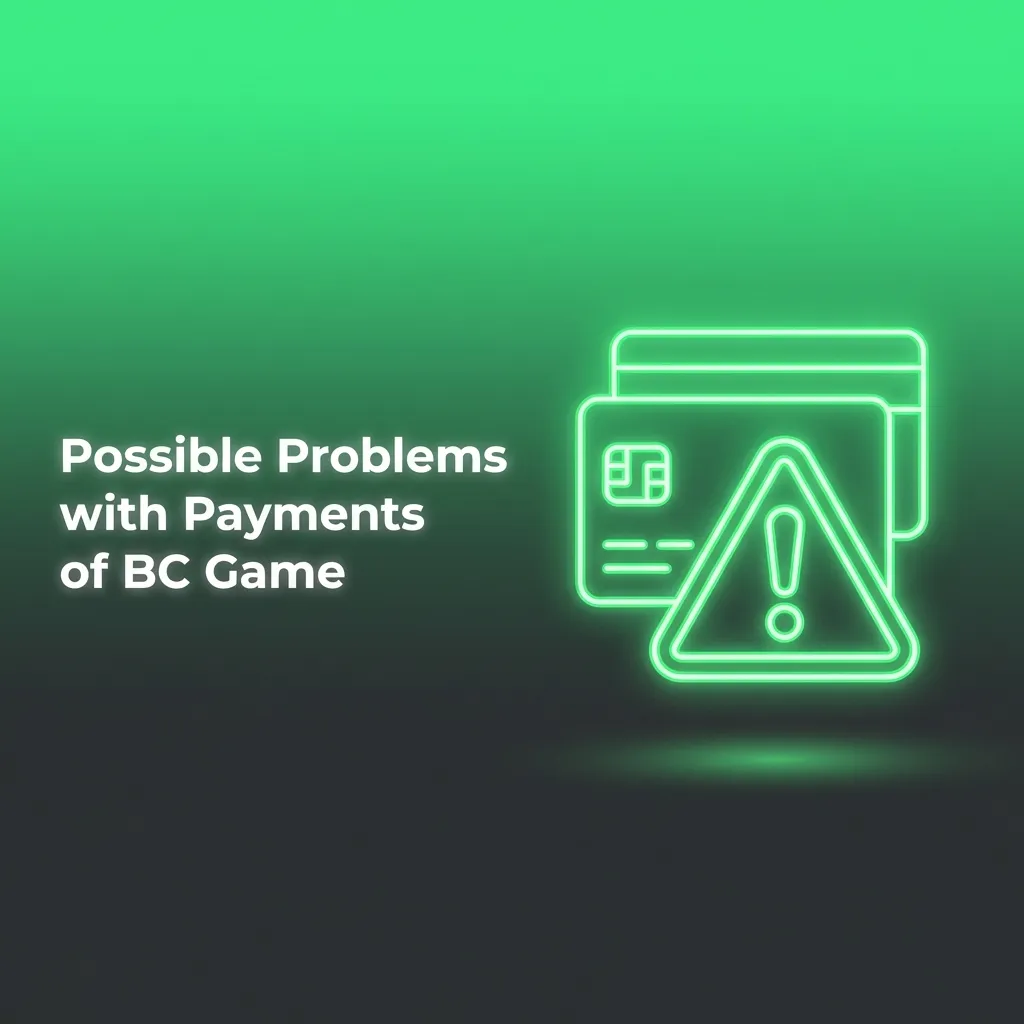 Infographic titled “Possible Problems with Payments of BC Game” listing common UPI, bank, and crypto payment and withdrawal issues